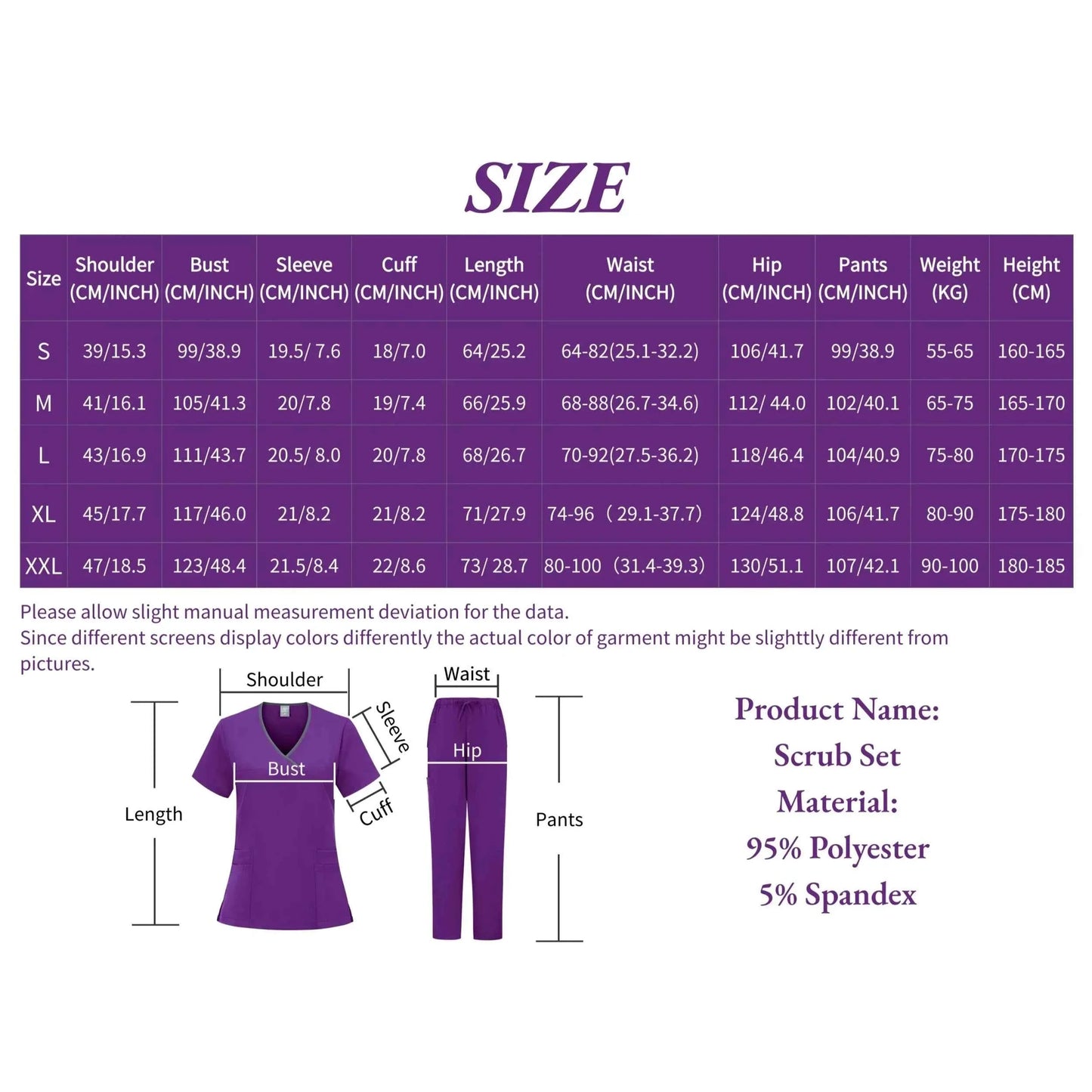 Women's Medical Scrub Uniform Set — Comfortable 2-Piece Top & Pants for Healthcare Professionals